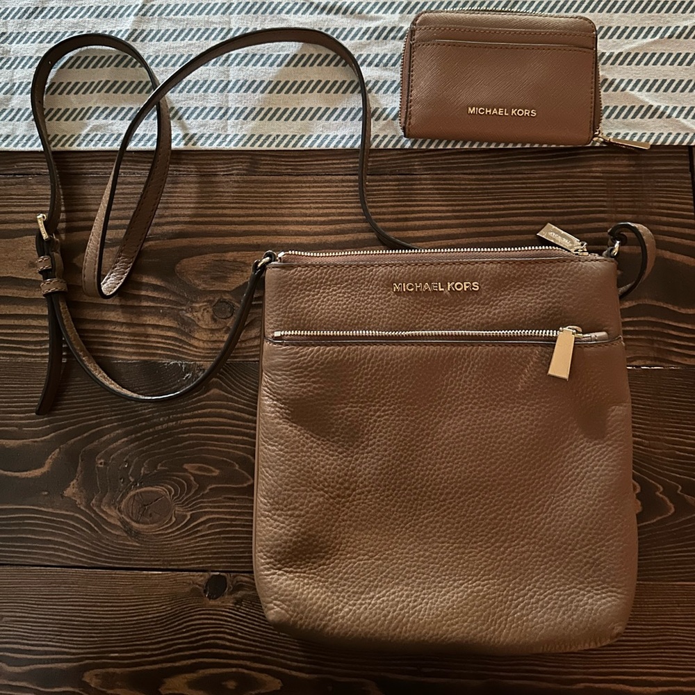 Michael Kors, brown crossbody purse + wallet